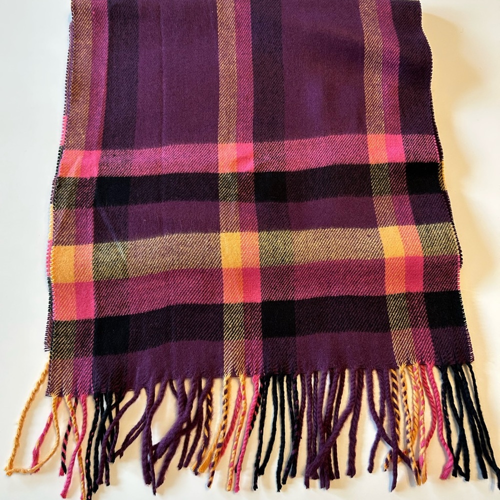 NWOT Vibrant Plaid Scarf with Fringe
